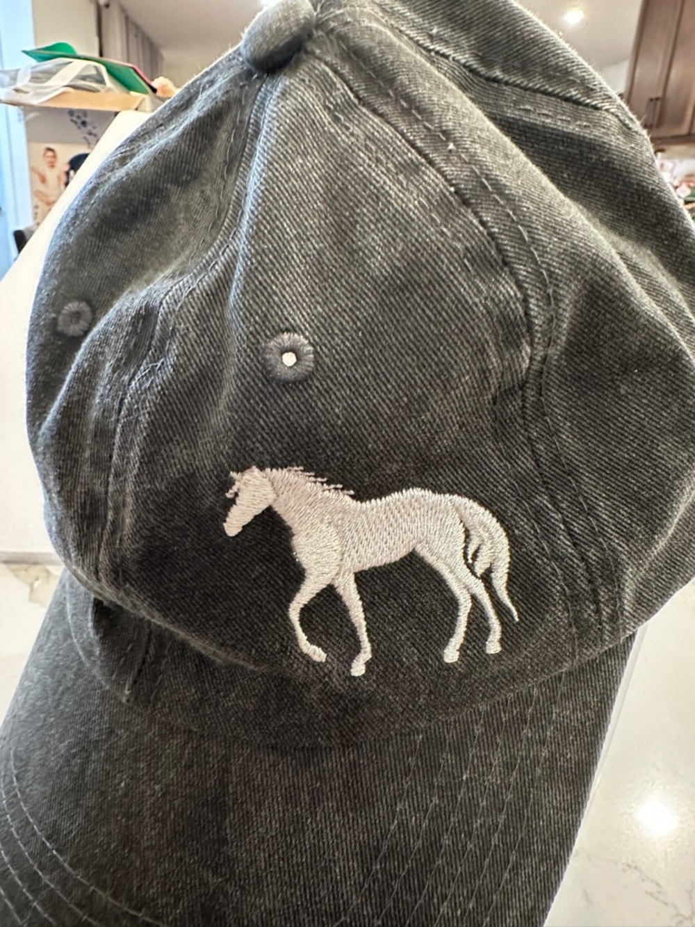 Embroidered Equestrian Horse Baseball Cap in Charcoal Riders Hat - Picture 2 of 4